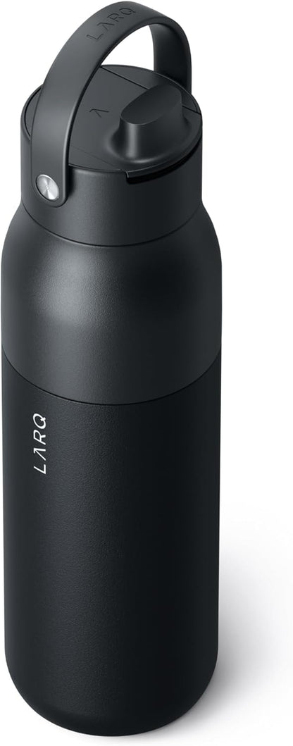 LARQ Bottle Swig Top 34oz - Insulated Stainless Steel Water Bottle With Built-In Silicone Handle | BPA Free | Reusable Water Bottle for Sports, Gym, and Travel, Obsidian Black