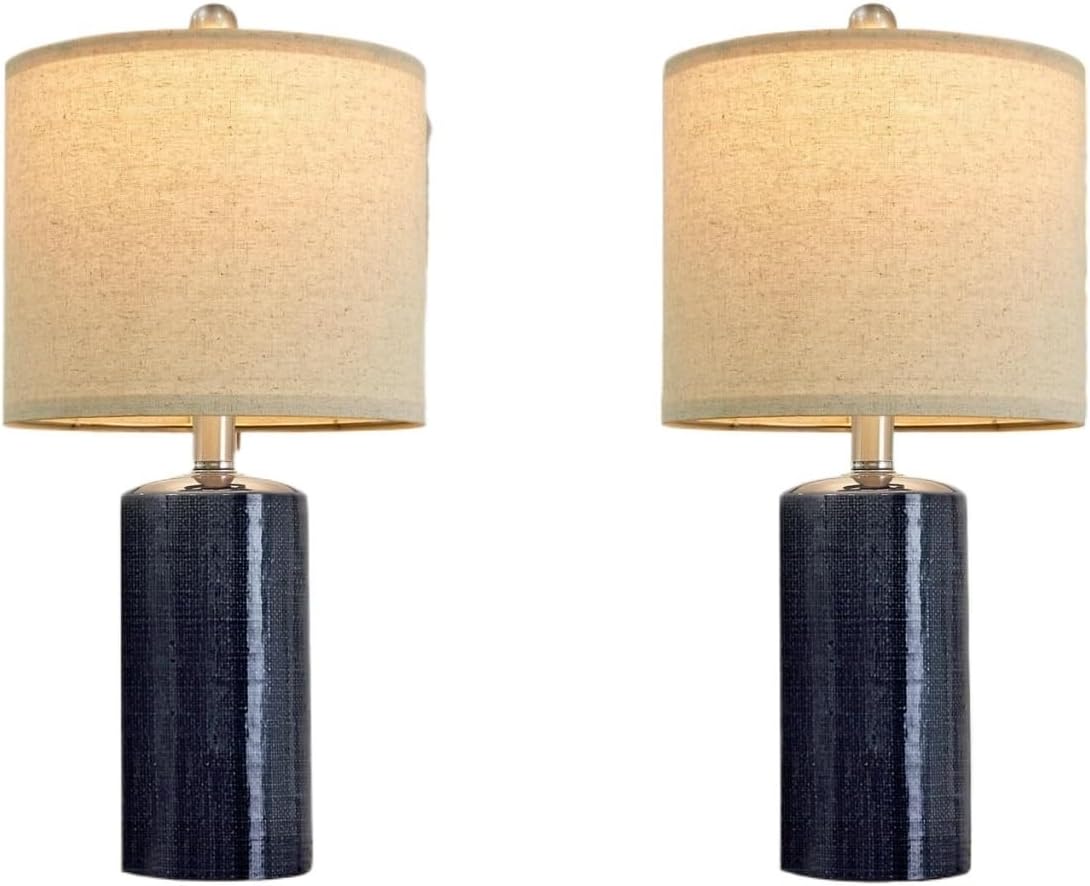 20.25 Inch Modern Minimalist Ceramic Table Lamp with Linen Lampshade for Living Room Bedroom Bedside Lamp Suitable for bedrooms, Living Rooms, Offices, Book(Gray)