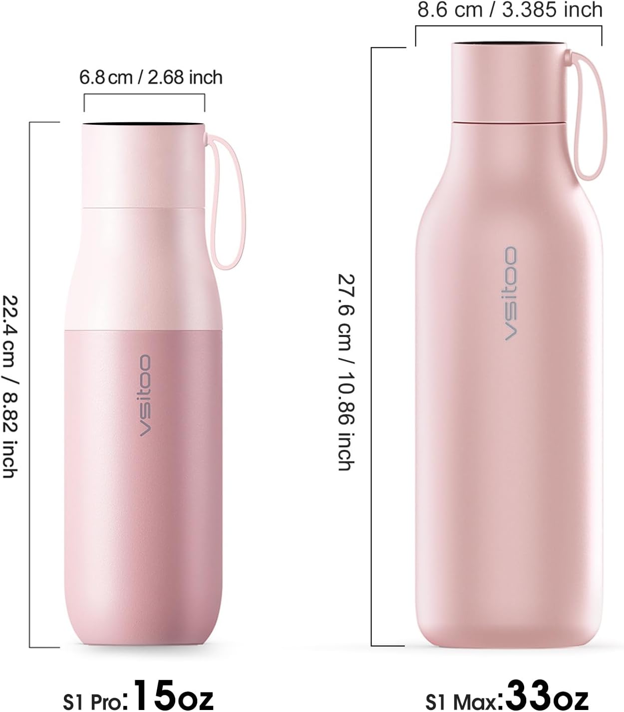VSITOO Self-Cleaning Smart Water Bottle (pink, 15 Ounce)
