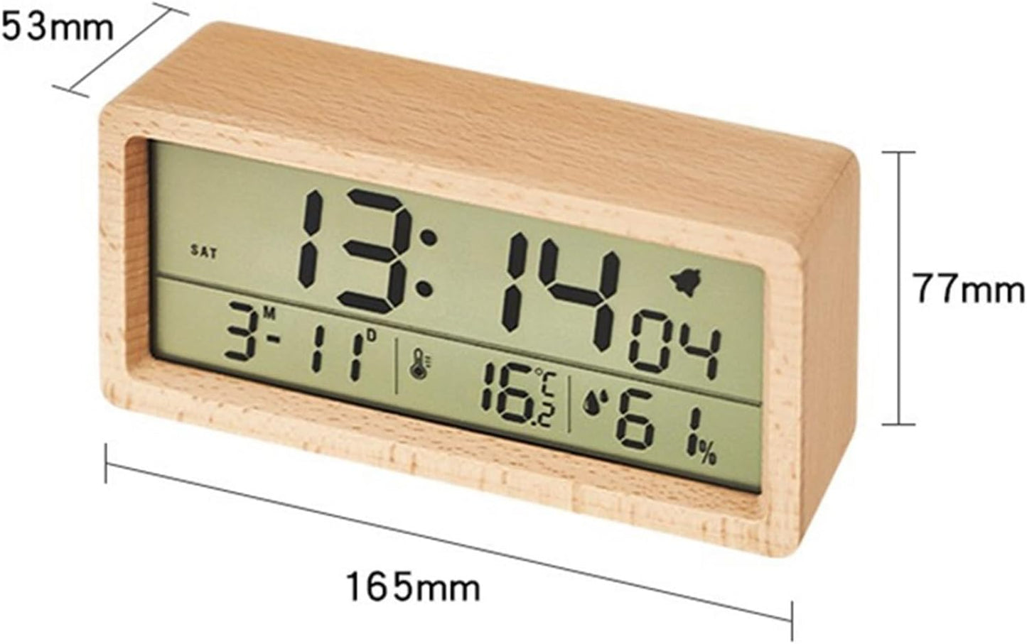 Wooden Alarm Clock, Battery Operated LCD Digital Clock with Smart Sensor Night Light and Snooze Function, Suitable for Bedroom, Bedside, Desk (Color : B)