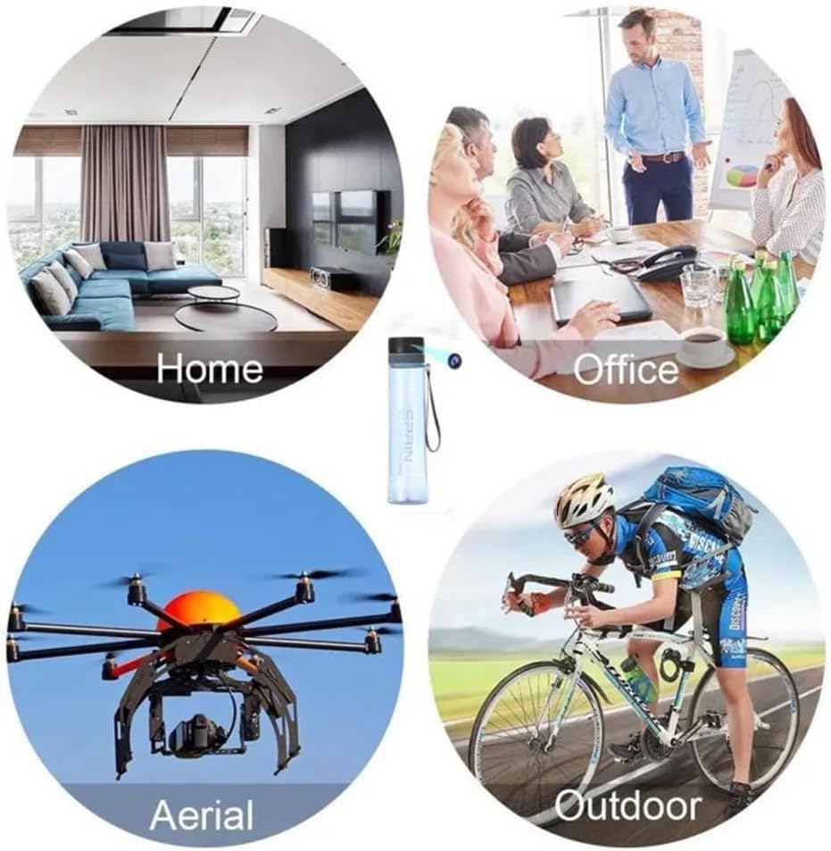 WiFi Water Bottle with 1080P Camera, 90° Wide Angle, 128GB Expandable Memory, Smart Tracking for Fitness & Home Security, 1000mAh Battery (Light gray)