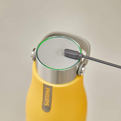 PHILIPS Water GoZero UV Self-Cleaning Smart Water Bottle Vacuum Stainless Steel Insulated Water Bottle with Handle Double-wall, Auto Cleaning, Keep Drink Hot or Cold, BPA Free, Blue, 20 oz