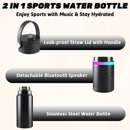 JBM Insulated Water Bottle with Bluetooth Speaker, Leak Proof Straw Lid, RGB LED Lights Stainless Steel Water Bottle for Sports (White)
