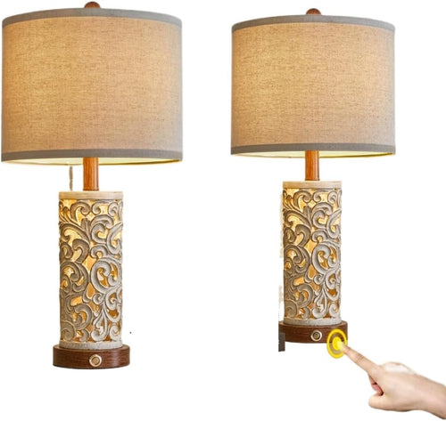 22" Dimmable Touch-Control Table Lamp 2-Pack with Night Light for Living Room, Bedroom, and Farmhouse Style, Bulb Included Suitable for bedrooms, Living Rooms, Offices, Book(White -2 Pack)