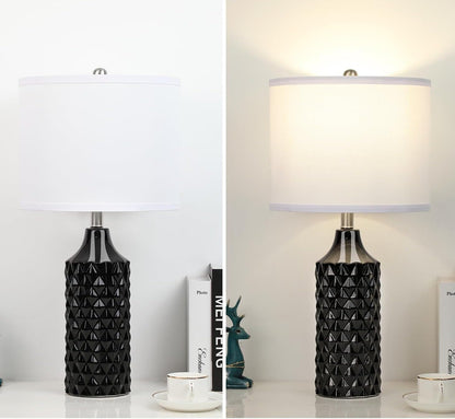 25 Inch Modern Ceramic Table Lamp 2 Pack, 3-Way Dimmable Light for Bedroom Living Room Side Table Lamp, Bulb Included Suitable for bedrooms, Living Rooms, Offices, Book(Black)