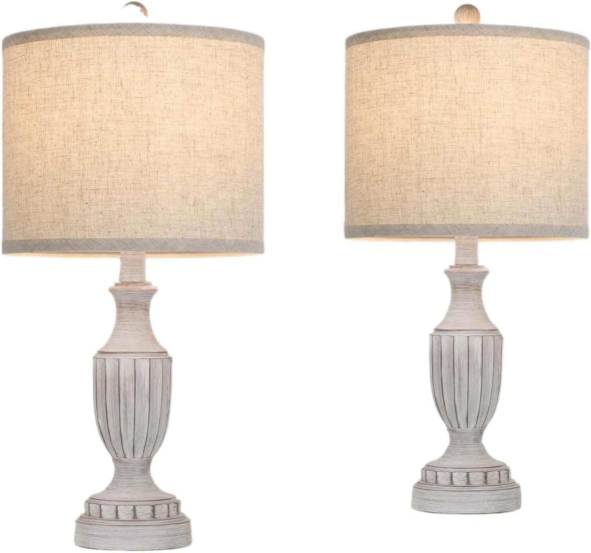 22" Farmhouse Table Lamp 2-Pack, Resin Base with Linen Shade, Suitable for Living Room Or Bedroom Side Table(Black)