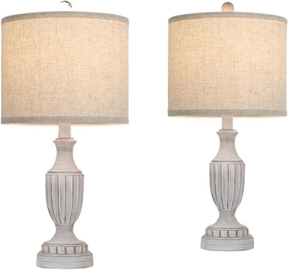 22" Farmhouse Table Lamp 2-Pack, Resin Base with Linen Shade, Suitable for Living Room Or Bedroom Side Table(Black)