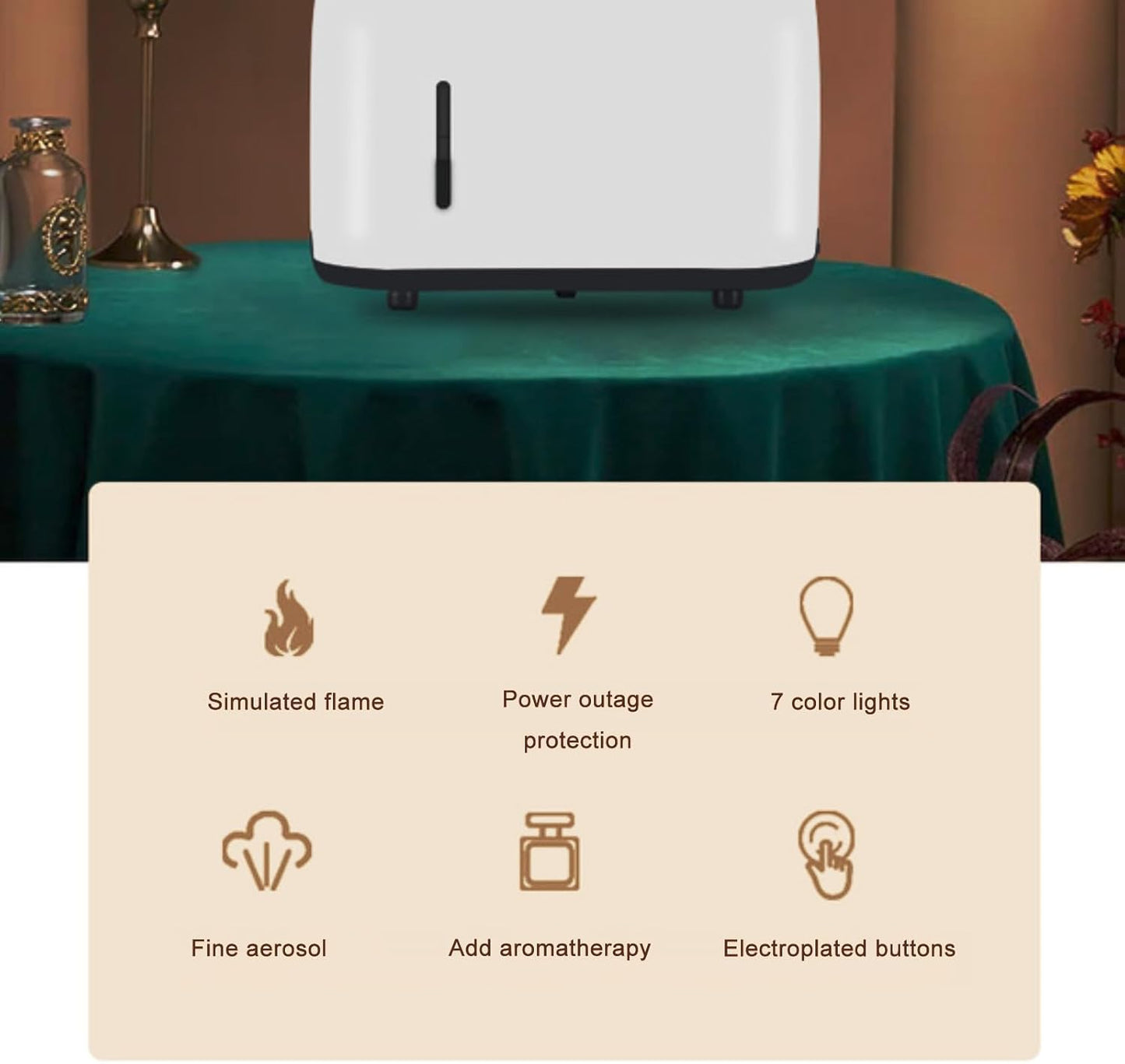 2 In 1 Air Purifier and Humidifier,Flame Humidifier,7 Flame Light Colors,Fine Mist Water Shortage And Power Outage Silent Humidification Relaxing and Comfortable,A white,US