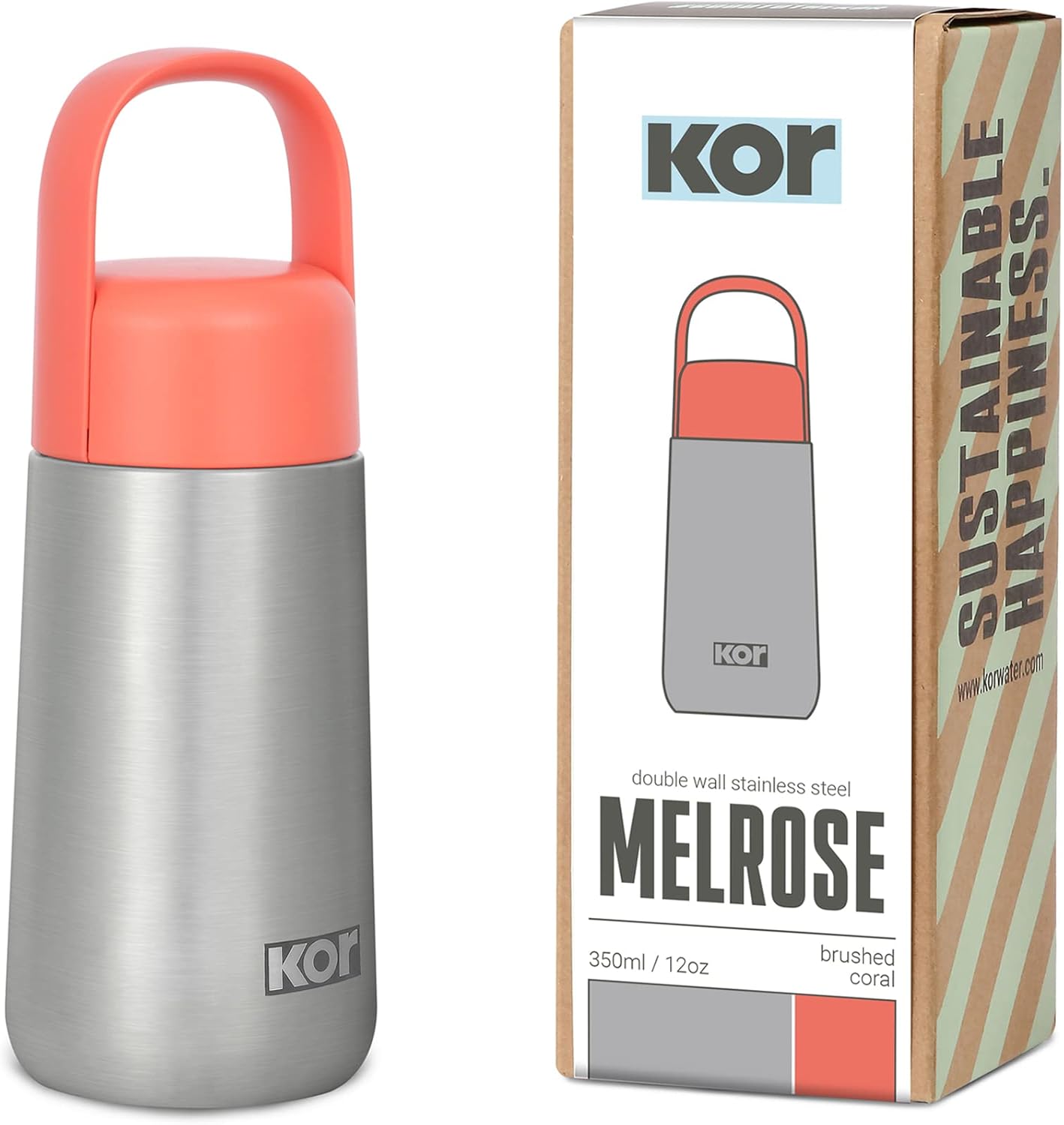KOR Melrose 27oz Double Wall Insulated Water Bottle - Keeps Beverages Hot for 12hrs, Cold for 24hrs - Stainless Steel Design - Contoured Perfect Spout for Drinking