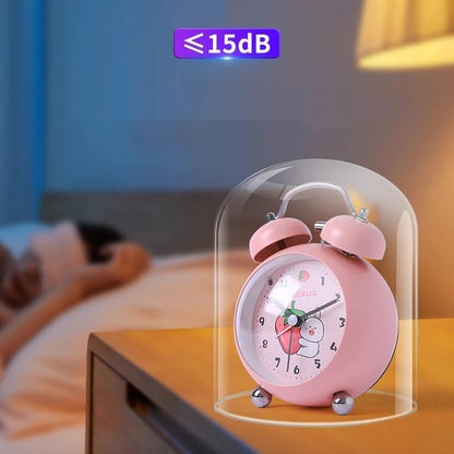 Alarm Clock Kids Alarm Clock Double Bell Clock, with Night Light, Home Cute Battery Operated Analog Mini Round Bedside Desk Alarm Clock Smart Alarm Clock (Color : E)