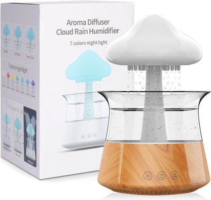 Cloud Rain Humidifiers for Bedroom & Large Room - Essential Oil Diffuser with 7 Colors LED Lights - Whole House Coverage-Auto Shut-Off-It Can Work for Up to 8-10 Days with Full Water (Wood Grain)