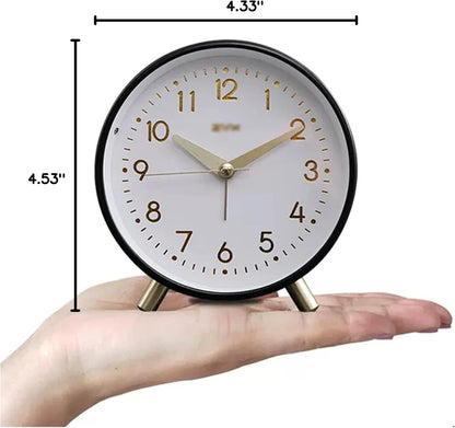 VSULZVNU Alarm Clock 4.5 Inch Alarm Clock for Heavy Sleepers Silent Non-Ticking Alarm Clock with Backlight Battery Operated, Loud Alarm Clock for Bedroom Bedside Smart Alarm Clock (Color : Brass)