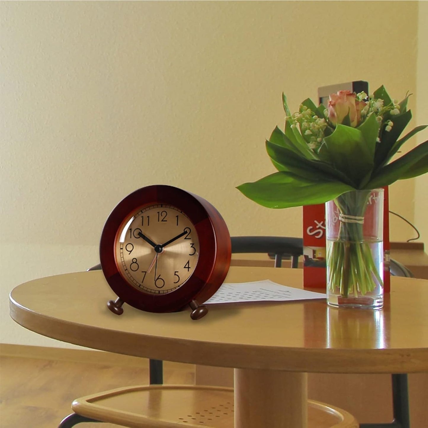 Alarm Clock Beside ﻿ Wooden Alarm Clock, Silent Non Ticking Small Clock with Night Light, Battery Operated, Suitable for Bedrooms, Office Desks Smart Alarm Clock