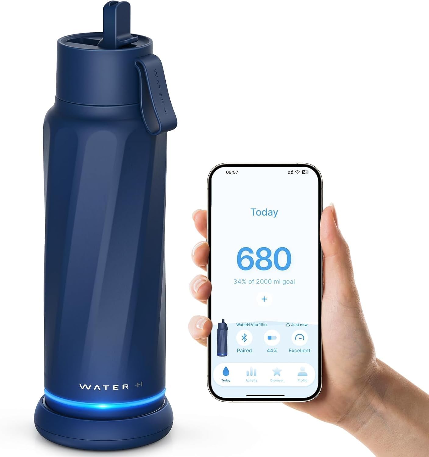 WATERH Vita Smart Water Bottle with Reminder to Drink Water, BPA-Free Vacuum Insulated Water Bottles with Straw, Bluetooth Intake Water Tracking Bottle, Ideal for Gift (18 oz)