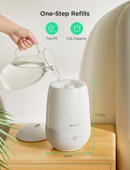 GoveeLife Humidifiers for Bedroom, Smart Cool Mist Air Humidifier for Baby, Nursery, Plants, Easy to Clean & Top Fill Ultrasonic Humidifier with APP & Voice Control, Essential Oil Diffuser, Nightlight