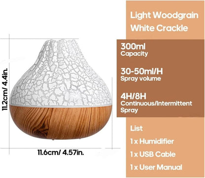Humidifier, 300ml Volcano Air Humidifier Desktop Electric USB Water Mist Diffuser Purifier Air Freshener With 7 Colors Night,for Bedroom(White Crackle)