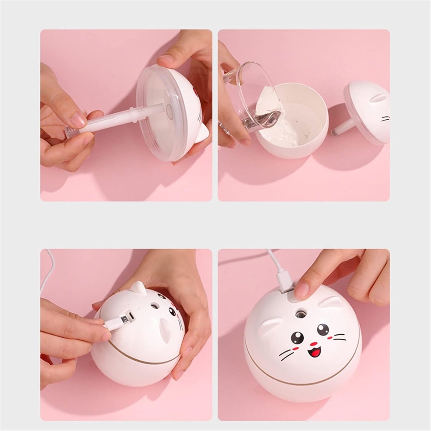 Humidifier 300ml Air Humidifier USB Lamps Mini for Home Ultrasonic Car Mist Maker with Colorful Night Cat Office Purifier Diffuser(Pink)