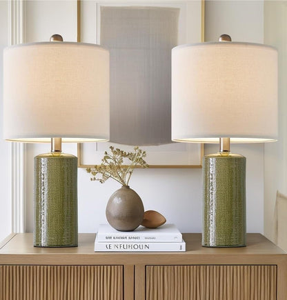 20.25 Inch Modern Minimalist Ceramic Table Lamp with Linen Lampshade for Living Room Bedroom Bedside Lamp Suitable for bedrooms, Living Rooms, Offices, Book(Gray)