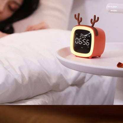 GaRcan Alarm Clock Digital Alarm Clock Antler Shape Alarm Clock, Smart Silent Alarm Clock, Rechargeable, Home Decor Table Ornaments Gift for Kids Clock (Color : Orange) (Blu)