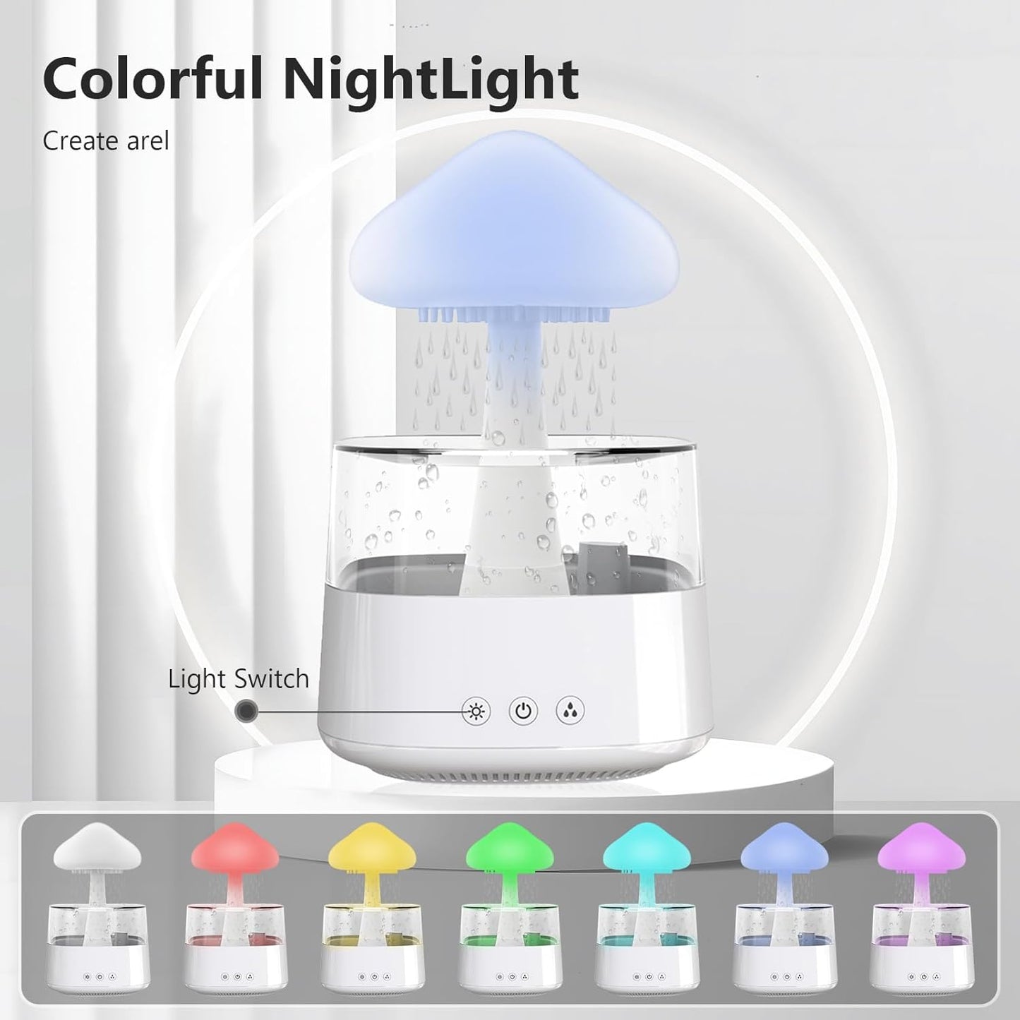 Cloud Humidifiers, Water Drip Humidifiers, Mushroom Essential Oil Diffuser Mood Light Air Humidifier with 7 Changing Colors