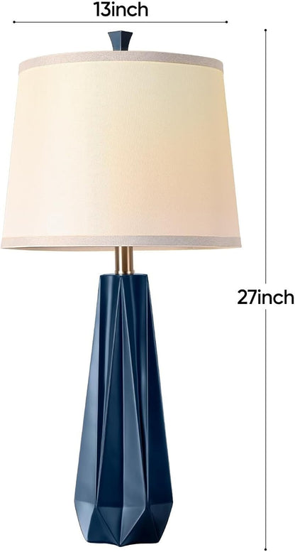27" Resin Table Lamp Set of 2, 3 Color Temperatures, with Linen Shade, Nightstand Bedroom Office Decor, 2 Bulbs Included for Restaurant/Bedroom/Bar/Camping/Outdoor(Light Wood Grain)