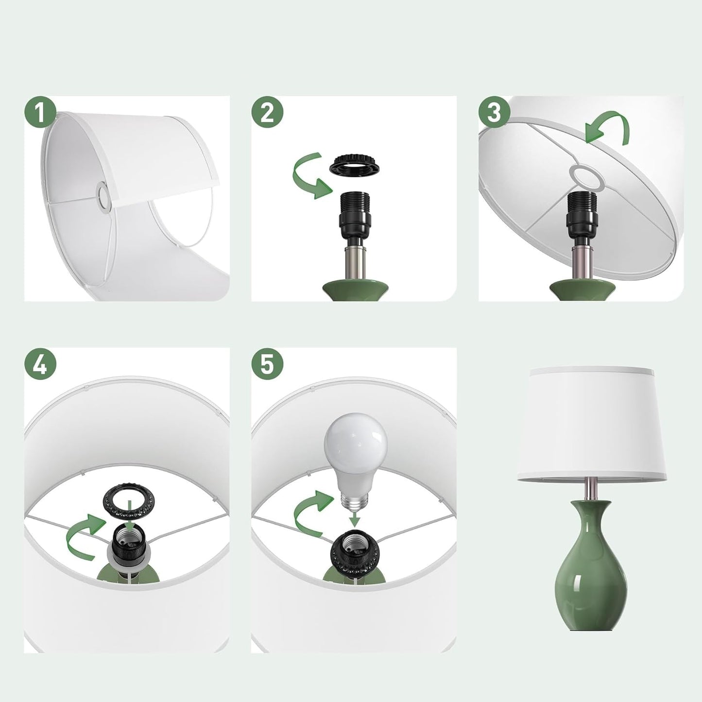 19" Modern Classic Ceramic Table Lamp Set of 2 with Rocker Switch for Bedroom Living Room Desk Side Table Suitable for bedrooms, Living Rooms, Offices, Book(White)