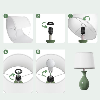 19" Modern Classic Ceramic Table Lamp Set of 2 with Rocker Switch for Bedroom Living Room Desk Side Table Suitable for bedrooms, Living Rooms, Offices, Book(White)