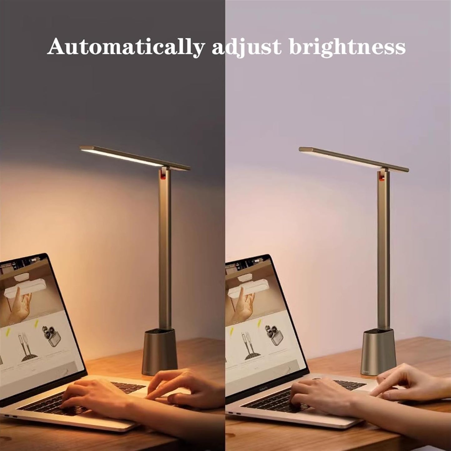 Bedside Table Lamp Rechargeable LED Desk Lamp, Foldable Reading Light with 3 Lighting Modes and Stepless Dimming, Memory Function, Automatic Brightness Adjustment Table Lamp for Bedroom(White) (Gris