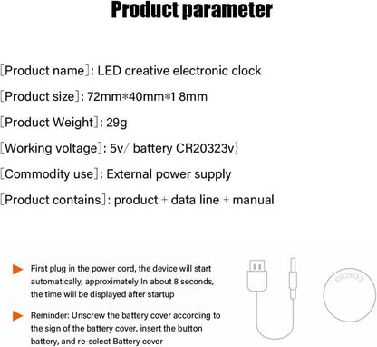 Alarm Clocks Led Mirror Alarm Clock Home Furnishings Electronic Watch Digital Desk Bedroom Decoration Smart Mini Desktop Clock Car Watch Clock for Bedroom (Color : Red)