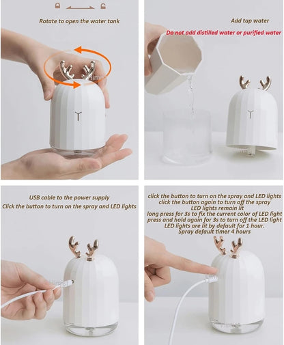 Humidifiers for Bedroom 220ML Ultrasonic Air Humidifier Aroma Essential Oil Diffuser for Home Car USB Fogger Mist Maker with LED Night Lamp Humidifier for Home (Color : White)