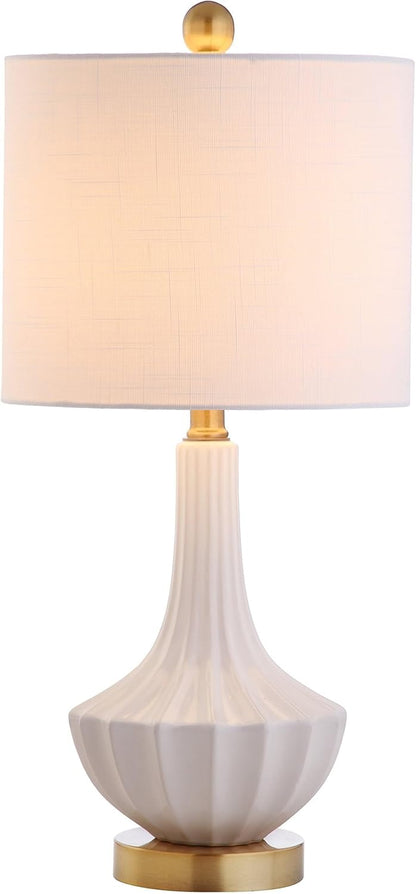 21.5" Modern Ceramic LED Table Lamp with Cotton Shade for Office, Living Room, Dining Room, Bedroom, Brass/White Suitable for bedrooms, Living Rooms, Offices, Book
