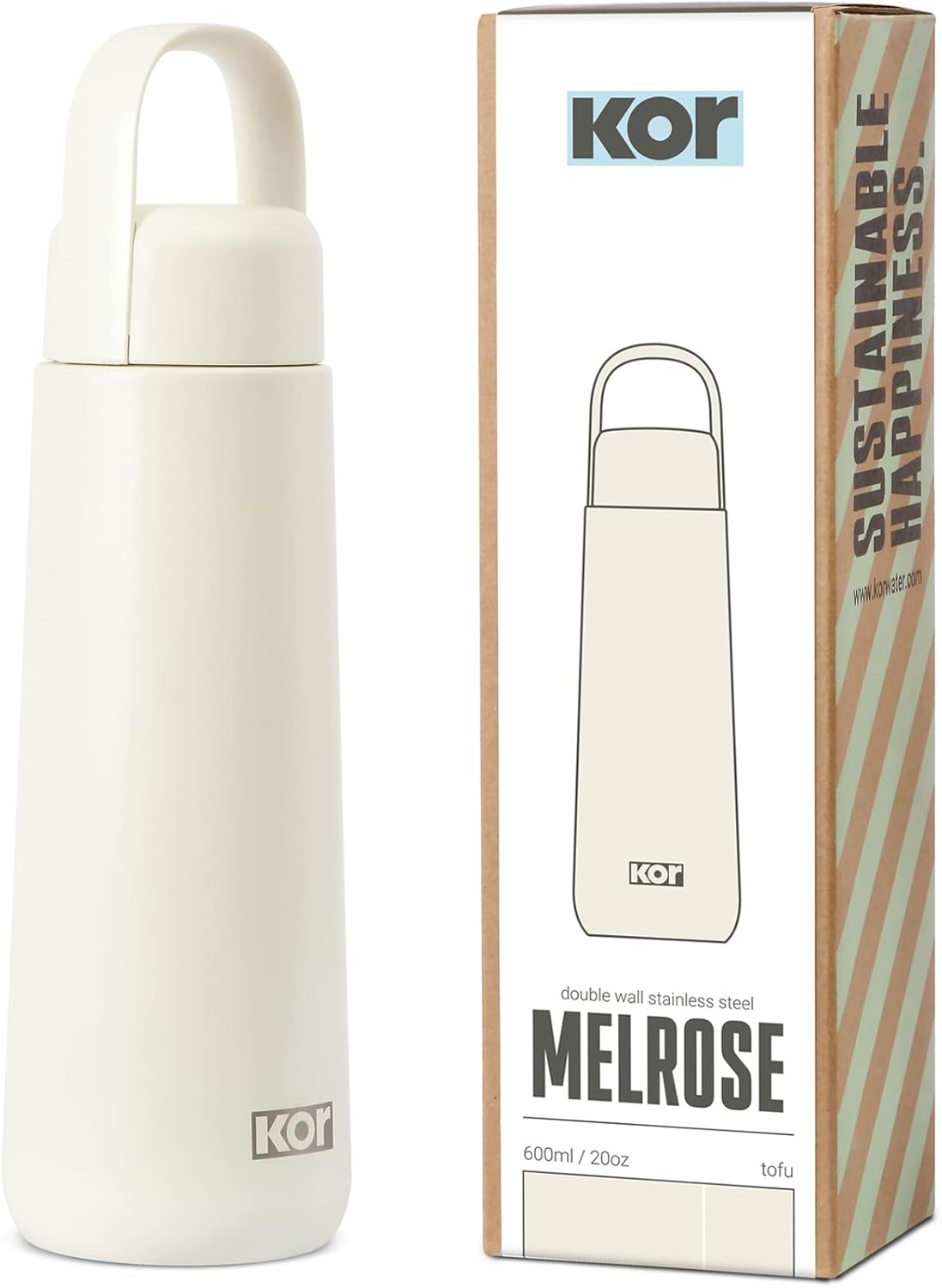 KOR Melrose 27oz Double Wall Insulated Water Bottle - Keeps Beverages Hot for 12hrs, Cold for 24hrs - Stainless Steel Design - Contoured Perfect Spout for Drinking