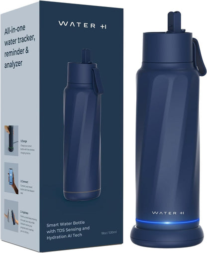 WATERH Vita Smart Water Bottle with Reminder to Drink Water, BPA-Free Vacuum Insulated Water Bottles with Straw, Bluetooth Intake Water Tracking Bottle, Ideal for Gift (18 oz)