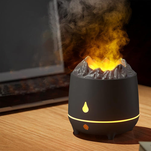Bedroom Simulation Flame humidifier Scent Diffuser 2 Flame Color Essential Oil Scent Diffuser with no Water Automatic Shut Off Protection Flame humidifier for Home and Bedroom White ( Color : Black )