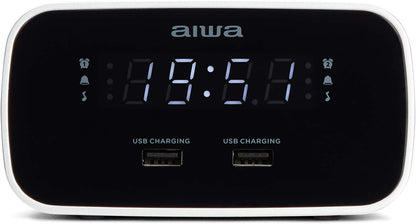 AIWA CRU-19BK: Black Digital Dual USB Charging Alarm Clock Radio for Smartphones and Tablets Charging