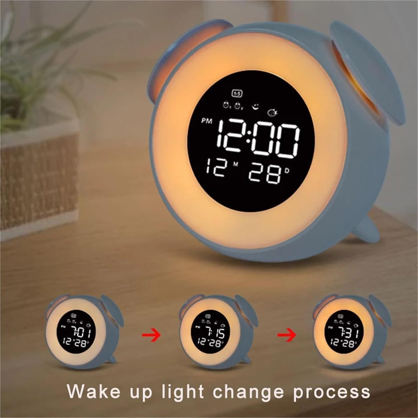 Digital Smart Alarm Clock Cute Night Light Chargeable Child Alarm Clock Kid Gift Digital Clock(Pink)