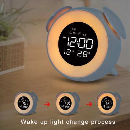 Digital Smart Alarm Clock Cute Night Light Chargeable Child Alarm Clock Kid Gift Digital Clock(Pink)