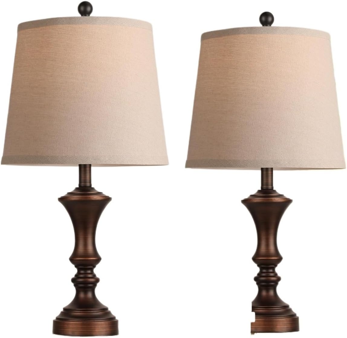 22-inch Vintage Table Lamp Set of 2, Linen Shade, Resin Base, Suitable for Bedroom Bedside Living Room Lamp Suitable for bedrooms, Living Rooms, Offices, Book(Retro Brown)