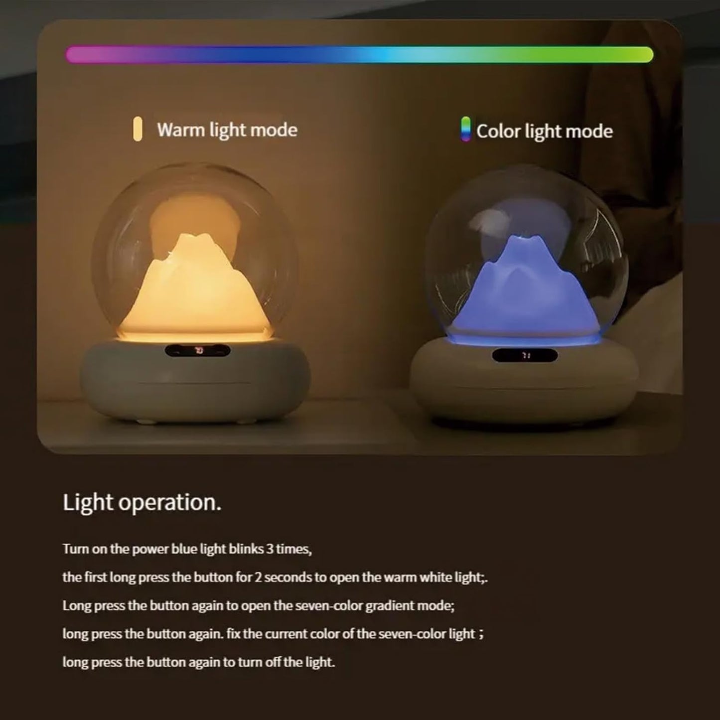 Innovative Cold Air Humidifier Mountain Peak Air Humidifiers USB 2L Essential Oil Diffuser Aromatherapy Humidifiers Dual Mode Light for Home,USB Plug In Type