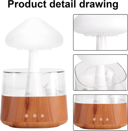 Cloud Humidifier Diffuser,Essential Oil Diffuser with Water Drip, 7 Colors Night Light Mushroom Diffuser for Bedroom, Desktop Aromatherapy Diffuser for Large Room Sleeping Office (Wood)