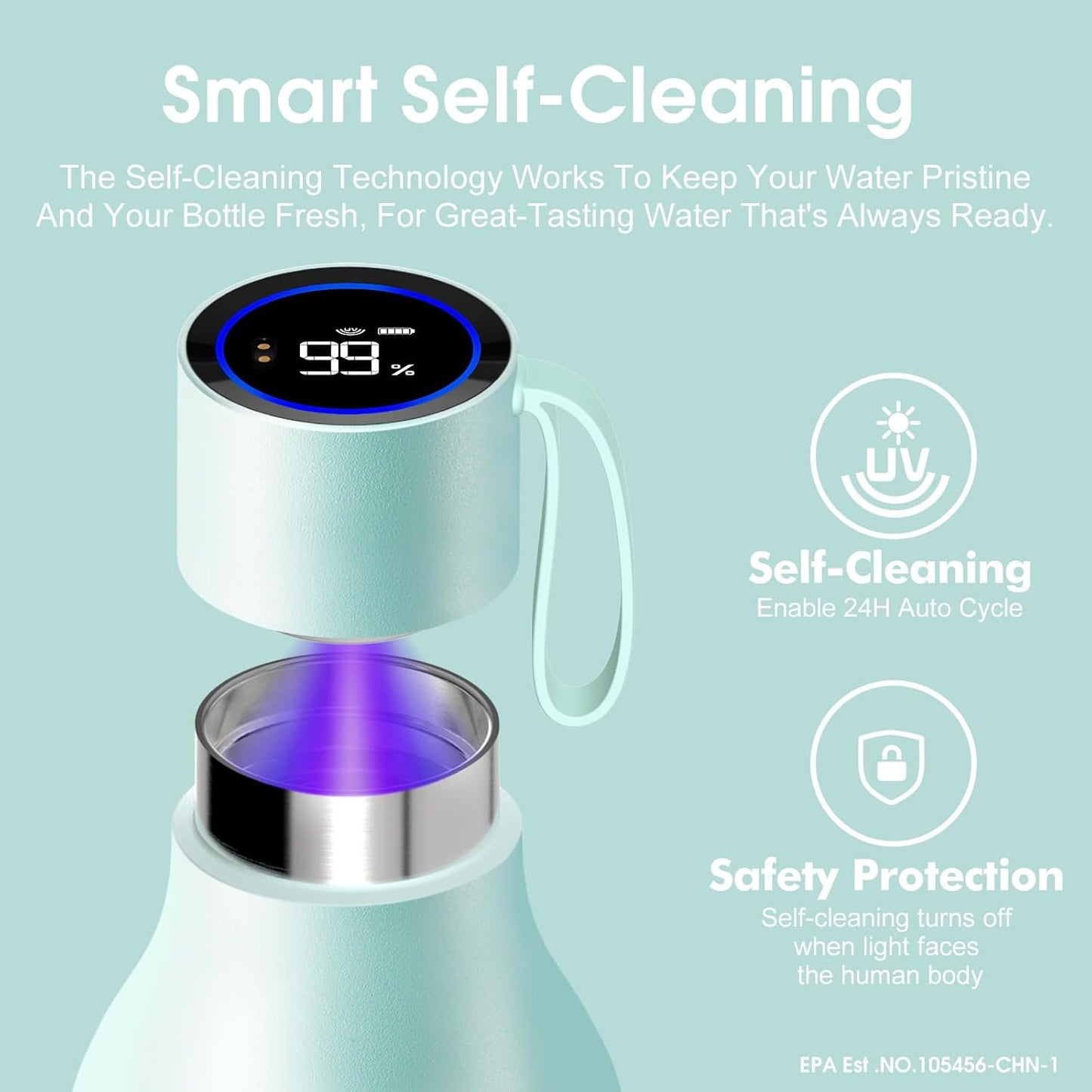 VSITOO Self-Cleaning Smart Water Bottle (pink, 15 Ounce)