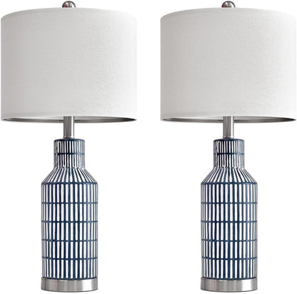 25 Inch Modern Ceramic Table Lamp with Linen Shade for Living Room Bedroom Farmhouse Nightstand Lamp Suitable for bedrooms, Living Rooms, Offices, Book(‎Washed White-1Pack)