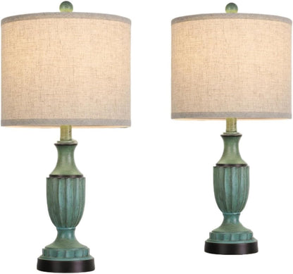 22" Farmhouse Table Lamp 2-Pack, Resin Base with Linen Shade, Suitable for Living Room Or Bedroom Side Table(Black)