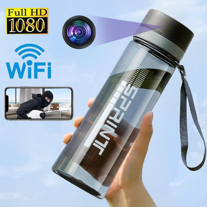 WiFi Water Bottle with 1080P Camera, 90° Wide Angle, 128GB Expandable Memory, Smart Tracking for Fitness & Home Security, 1000mAh Battery (Light gray)