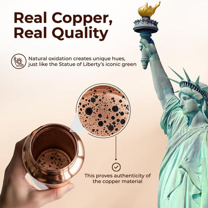 CLEO HOME 100% Pure Copper Water Bottle for Drinking, 32 Oz Hammered Ayurvedic Copper Bottle for Drinking Water | Leak-Proof & Eco-Friendly | For Yoga, Office, Travel with Canvas Carry Bag & Brush