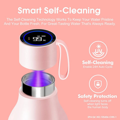 VSITOO Self-Cleaning Smart Water Bottle (pink, 15 Ounce)