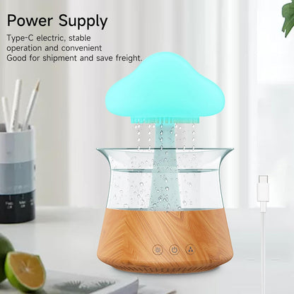 Cloud Rain Humidifier, Colorful Light Raindrop Aroma Diffuser Humidifiers with 7 Color Changing Lights Desktop Fountain Water Drop Sound for Home Office (Wood + Remote Control)