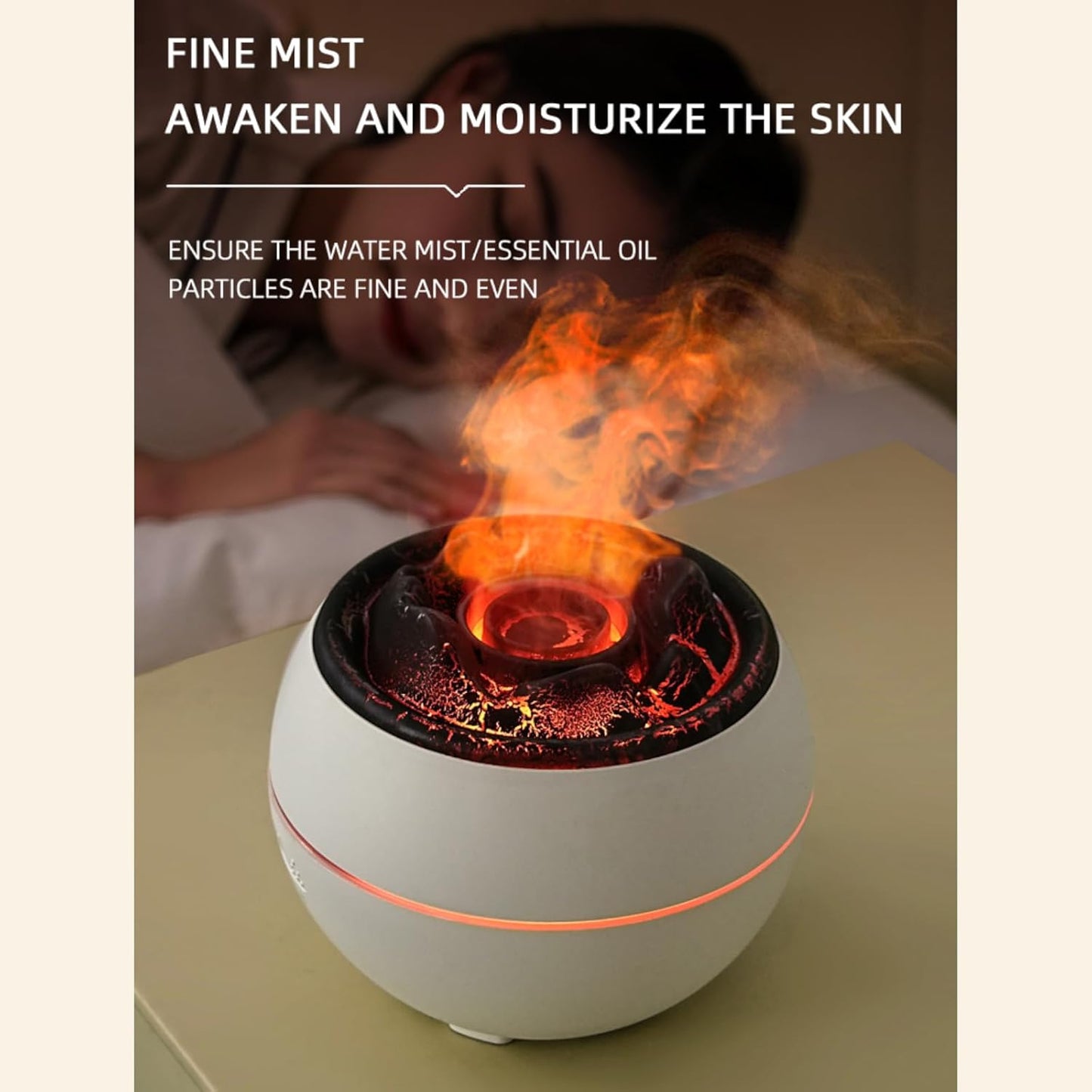 Volcano Humidifier,Aromatherapy Diffusers,Colorful Flame Night Light,1/3/6 Hour Timer,Fine Mist Power Off Protection Peaceful Sleep Suitable for Baby Bedroom Plant Office Yoga,Black,Cracked