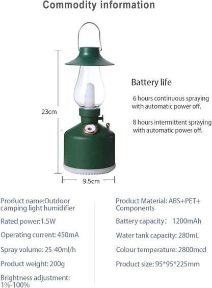 Flame Aroma Diffuser,Cool Mist Humidifier,Colorful Night Light,Kerosene Lamp Shape,2 Sprays Adjustable,Retro Desktop Decoration Artwork Suitable for Camping Bedroom Office,Black