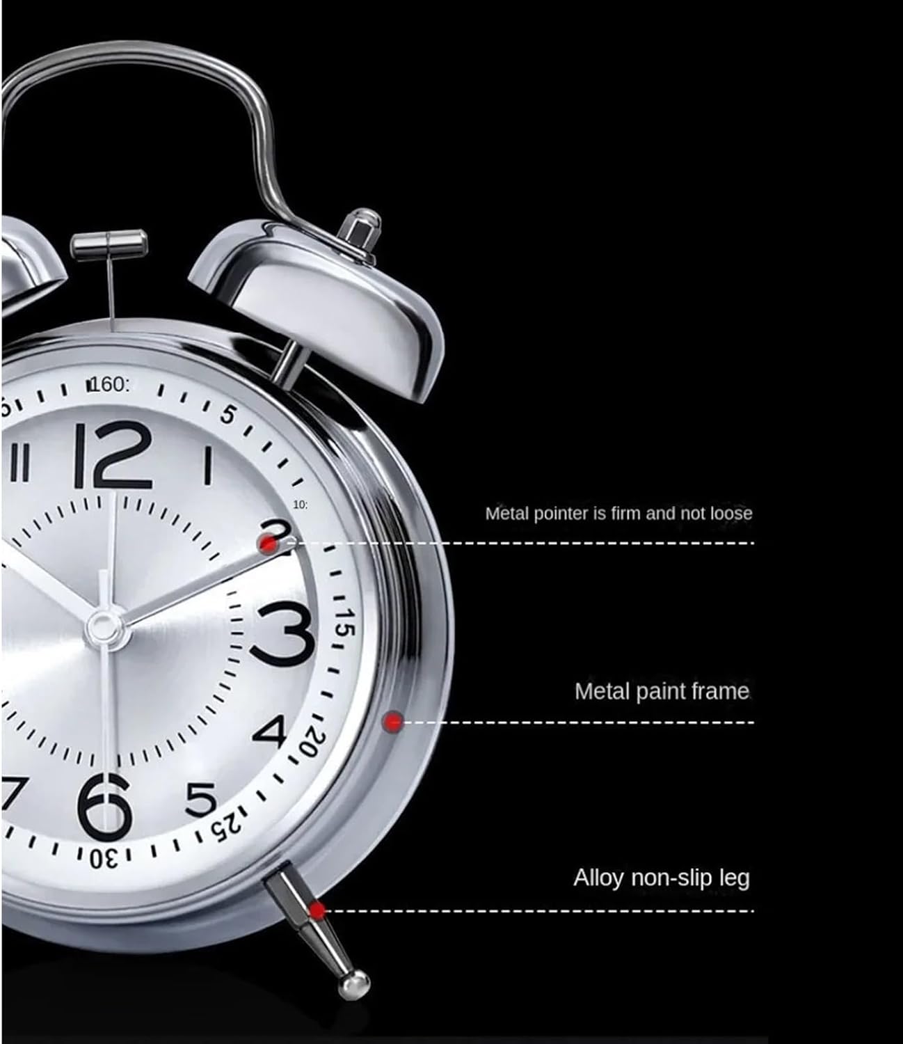 Alarm Clock Beside ﻿ Night Light Twin Bell Alarm Clocks Metal Frame Battery Operate Loud Desk Table Alarm Clock for Bedrooms Bedside Smart Alarm Clock(Black)